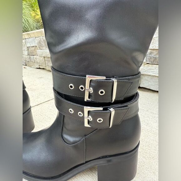 The Drop Women's Sage Tall Biker Boot with Buckles, Black, NWT - Picture 3 of 6